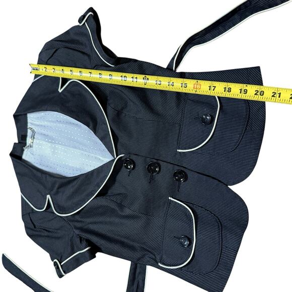 VTG 90s Bebe Pinstripe Short Sleeve Belted Blazer Black White Linen Blend Size 8 - Picture 8 of 16